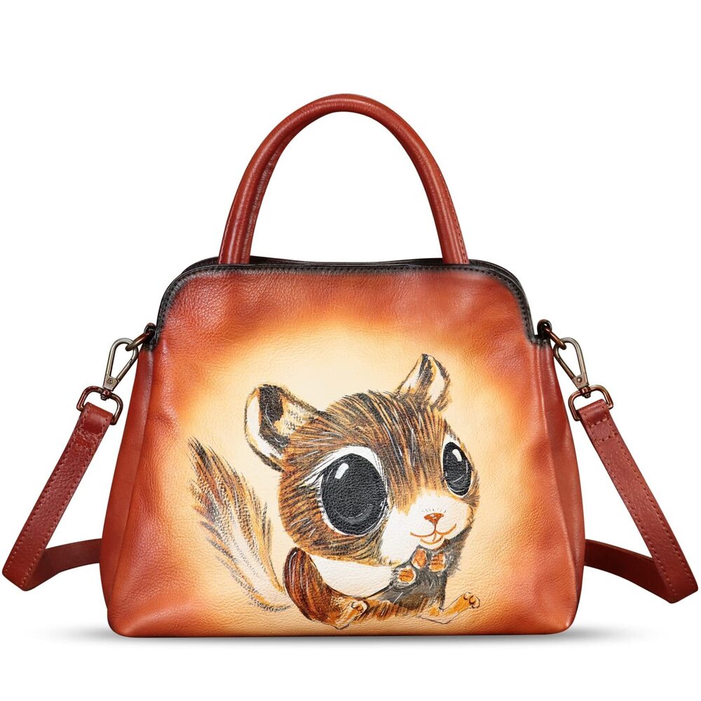6624 Leather Handbag Hand Painted Leather Top Handle Satchel Handmade